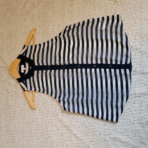 SUNDAY BEST~ Sheer Sleeveless Top, Navy Blue & White, M - Picture 2 of 8